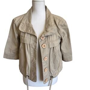 American Rag Cie Crop Trench Coat Jacket Large Tan 100% Cotton Buttons Ties